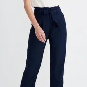 Madewell Drapey Wide Leg Paperbag High-Rise Pants Navy Blue Size 6 NWT L0375